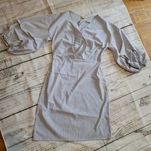 A.moss Shirt Dress Women Size 10 Blue White Striped 3/4 sleeves